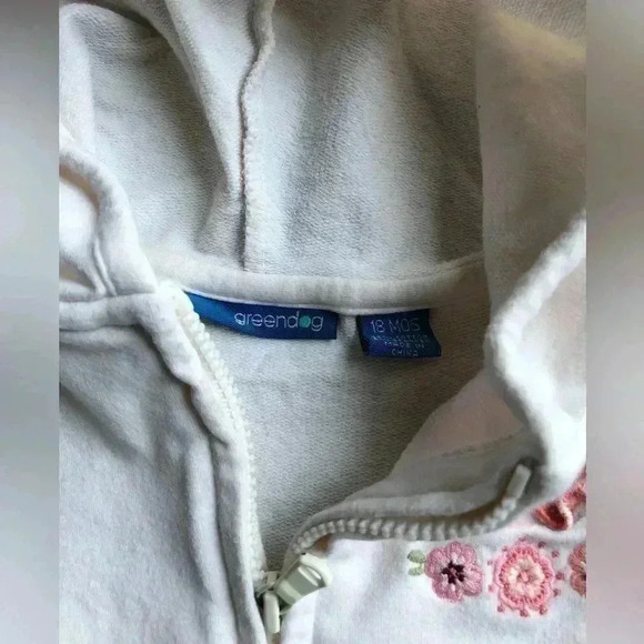 Greendog Girls 18M White Zip-Up Short-Sleeved Ruffle Hoodie w/Butterfly Applique - Picture 4 of 9